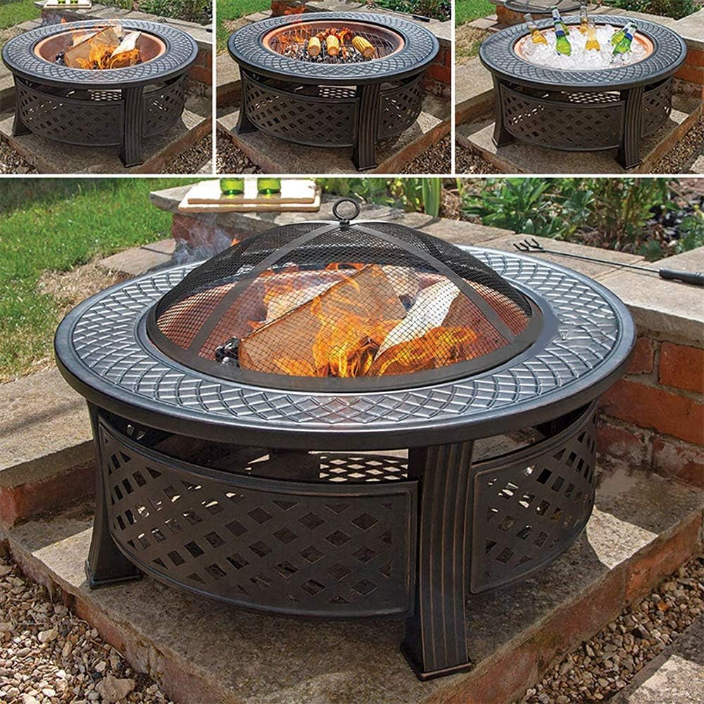Foldable Round Fire Bowl, with Firepalce Poker Waterproof Cover 22 Inch Patio Firepit, Outdoor Camping Fire Pits