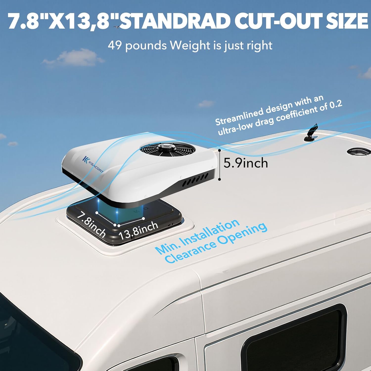 12V AC Unit 8700BTU RV Air Conditioner Scroll Compressor Ultra Quiet 12V RV AC for Trucks Vans Campers Cooling & Heating System