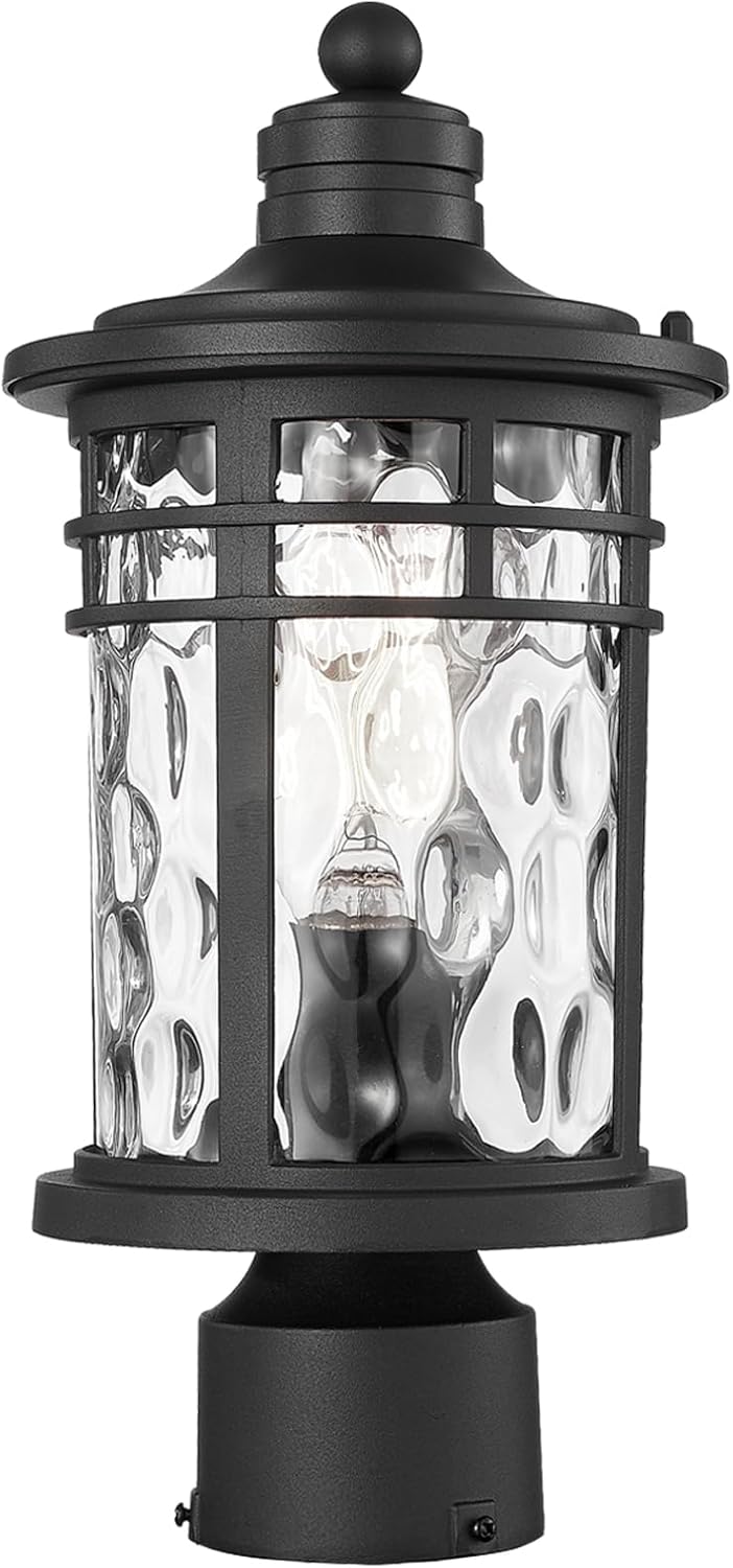 Outdoor Post Lighting Fixtures Pole Lantern Waterproof Aluminum Housing with Water Ripple Glass 16.5 Inch Height Large Size Pillar Light Outdoor for Garden Patio Pathway E26 Socket