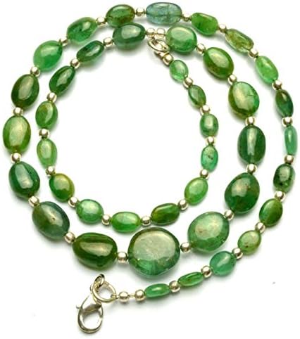 1 Strand Natural Zambia Emerald 5x7 to 11x13MM Smooth Nugget Beads Necklace 17 Inch Long