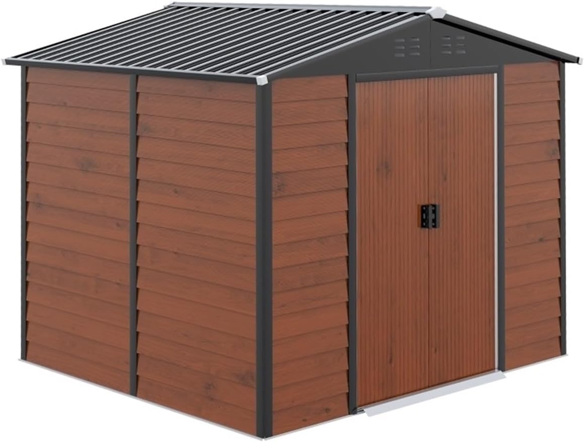 Garden Sheds Outdoor Storage Shed, Galvanized Steel Metal Garden Shed with Double Sliding Lockable Door, Waterproof Tool Shed Outdoor Storage Sheds