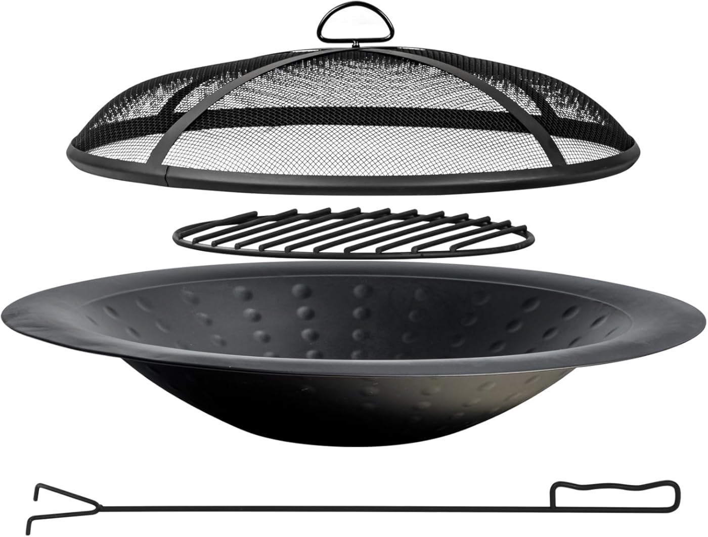 35 inch Steel Fire Bowl for DIY or Replacement Existing Fire Pits, Wood Burning Fire Pit Bowl with Spark Screen &Fire Poker, Fireplace for Backyard, Porch, Deck, Camping, BBQ (Circle Dot)