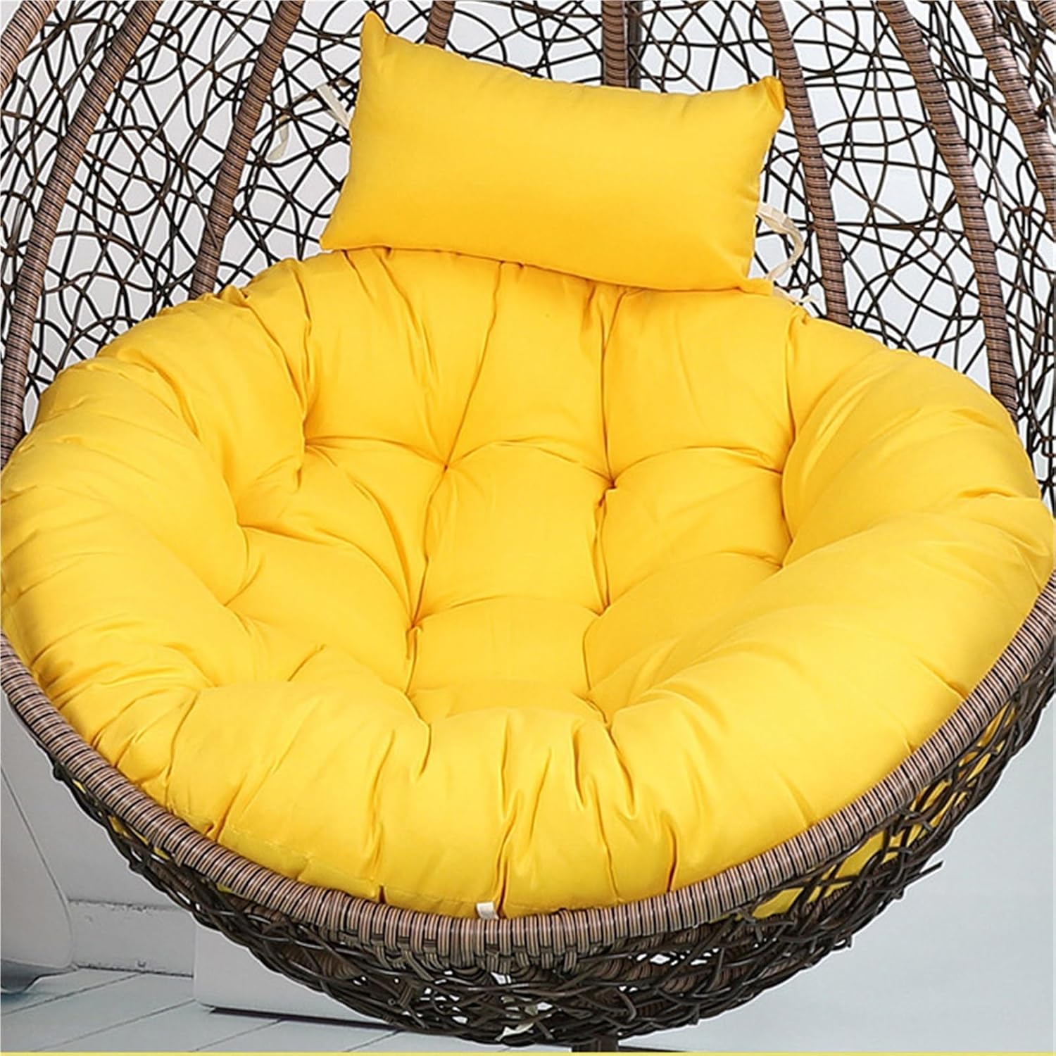 Egg Chair Cushion Replacement, Patio Hanging Egg Chair Cushion Thicken Cotton Hanging Basket Chair Cushions Indoor Outdoor Egg Chair Cushion(Bright Yellow,110cm)