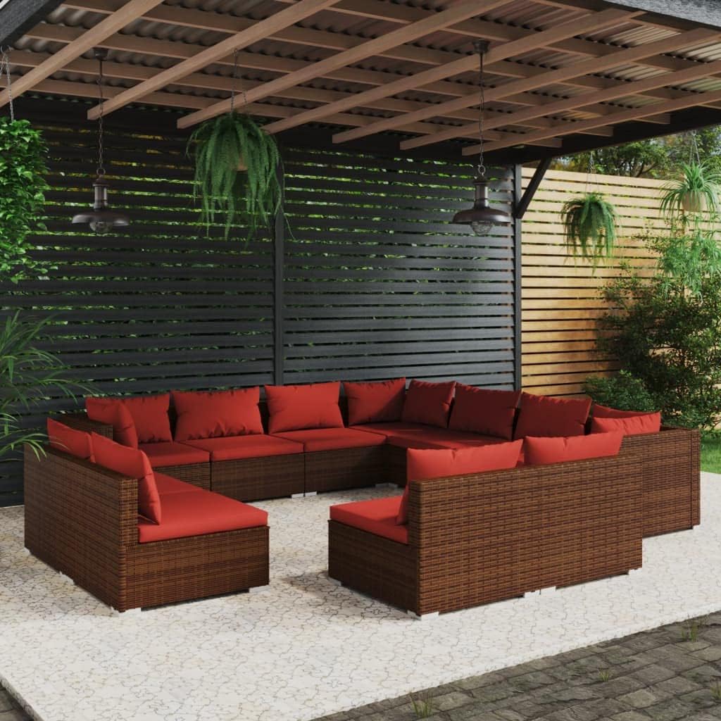 11 Piece Patio Lounge Set with Cushions Brown Poly Rattan,Modern 11Piece Rattan Garden Lounge Set for Enhanced Outdoor Living Spaces Patio Furniture Sets, Outdoor Furniture Sets