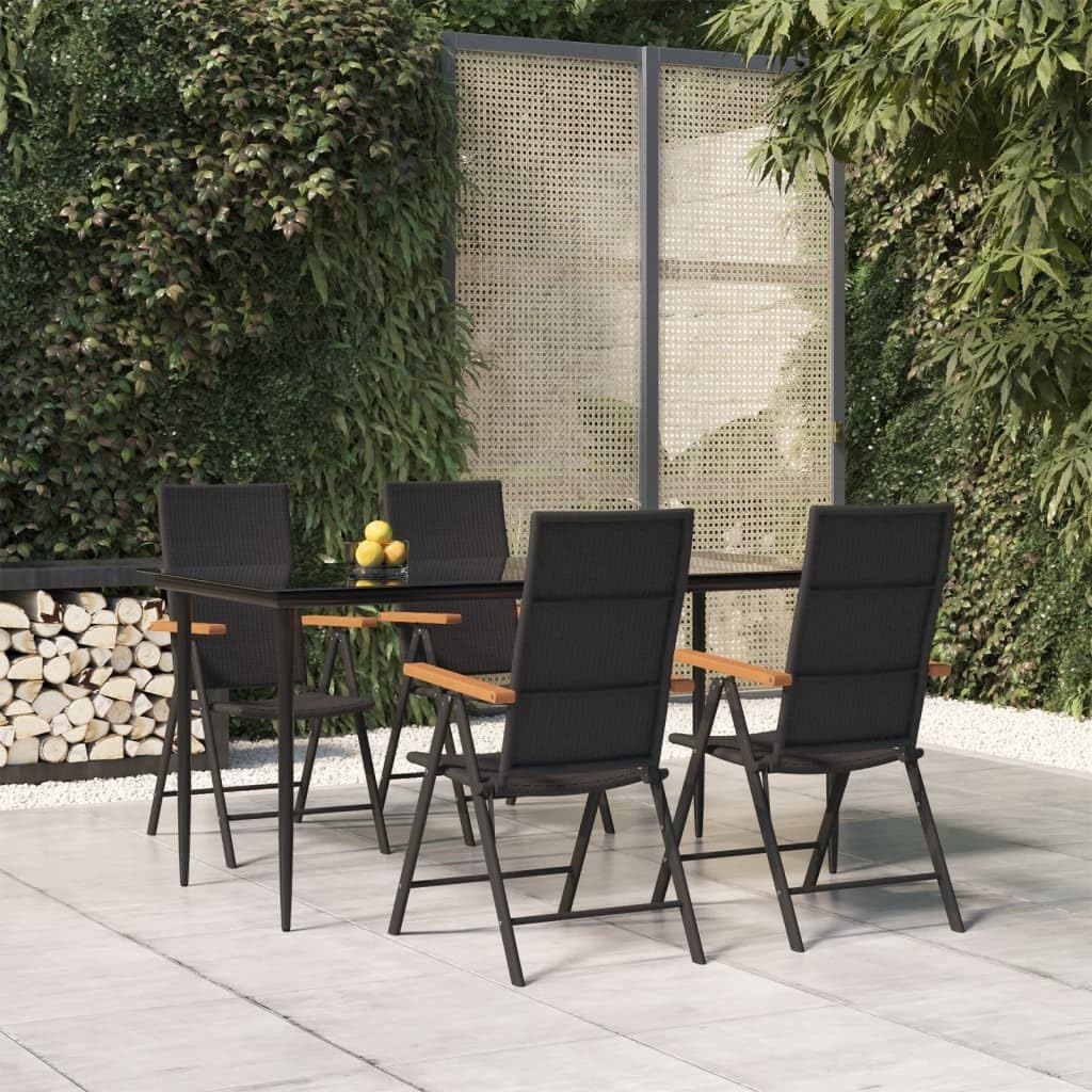 Furniture Sets 5 Piece Patio Dining Set Black and Brown Poly Rattan,7Piece Outdoor Patio Dining Set with Reclining Chairs and WeatherResistant Rattan Garden Conversation Sets