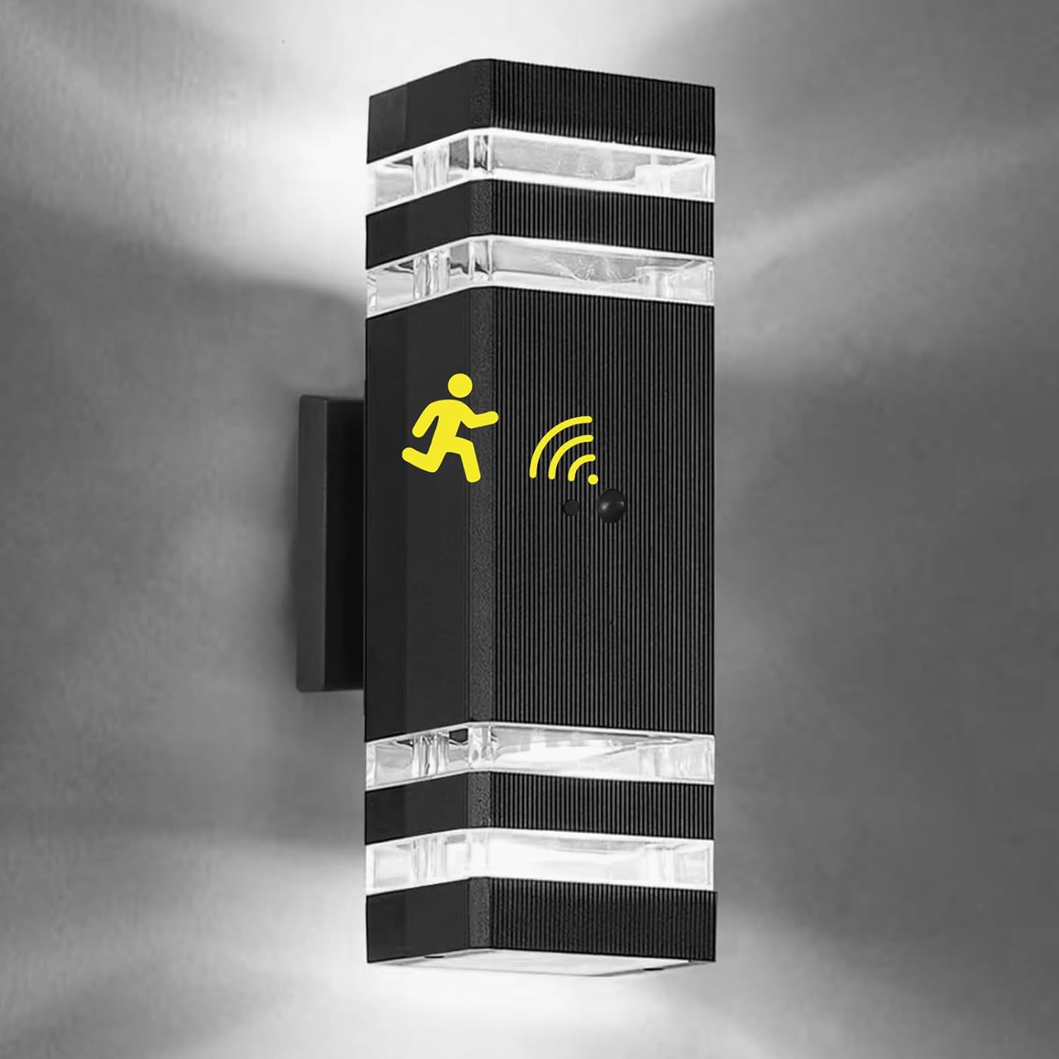 Motion Sensor Outdoor Lights for House, Porch Lights Outdoor Wall Lights Dusk to Dawn, IP65 Waterproof Exterior Lighting Fixtures, Black Aluminum Square Up and Down Lights Modern Wall Sconces 1 Pack