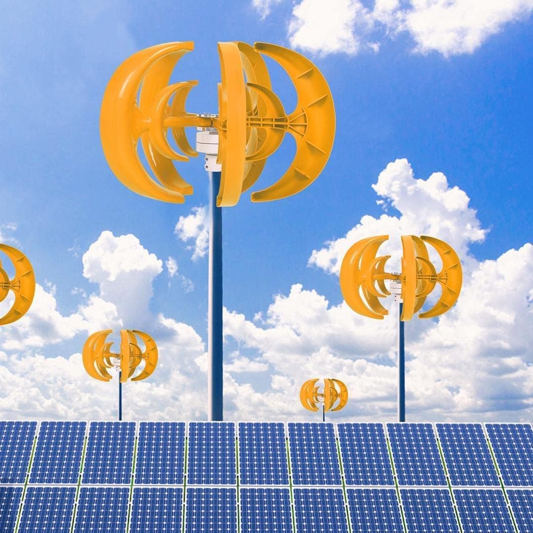 Wind Turbine Generator Kit, 8000W 5 Blade Wind Turbine Lantern Vertical Wind Generator Kit Electricity Producer Equipment (Yellow)