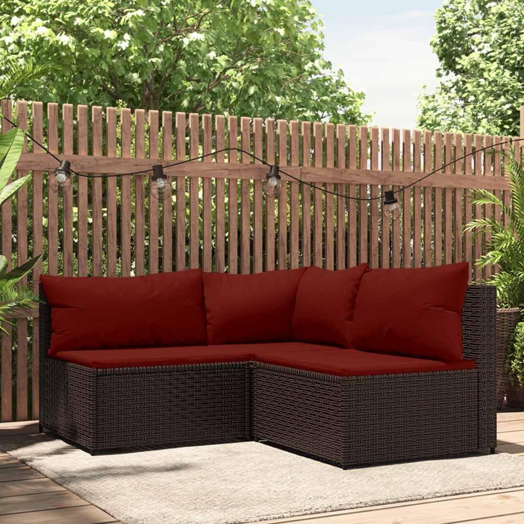 Outdoor Furniture 3 Piece Patio Lounge Set with Cushions Brown Poly Rattan