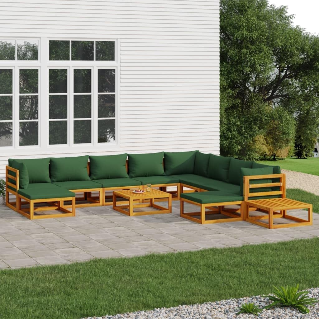 12 Piece Patio Lounge Set with Green Cushions Solid Wood,Premium Acacia Wood Patio Lounge Set with Comfortable Cushions for Outdoor Relaxation Furniture Sets for Patio, Lawn & Garden