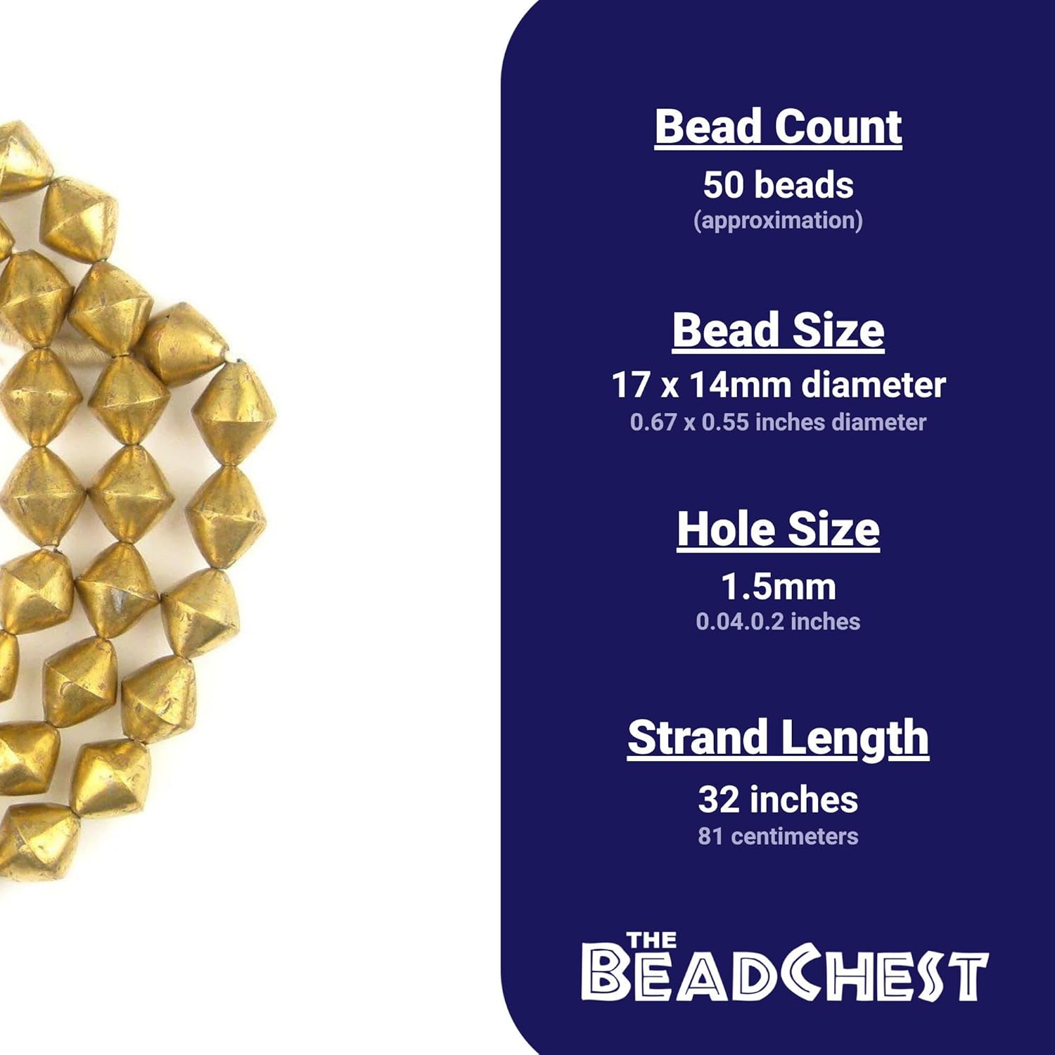 The Bead Chest Mali Brass Bicone Beads 17x14mm African 32 Inch Strand Handmade