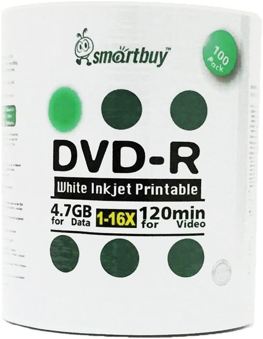 Smartbuy 4.7gb/120min 16x DVD-R White Inkjet Hub Printable Blank Media Recordable Disc (6000-Disc)