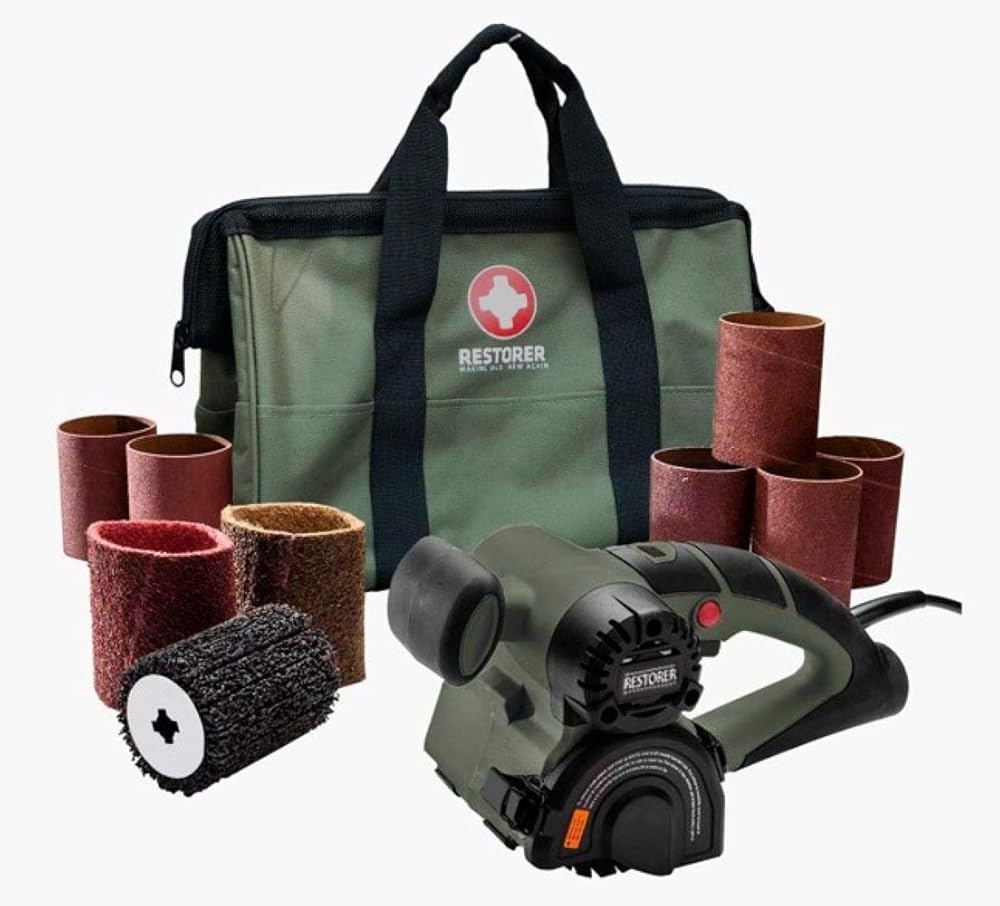 RESTORER Drum Sander Tool for Woodworking, Surface Conditioning, Buffer Polisher, Paint Stripper Remover, WR351K2 Variable Speed with vac attachment, Tool Bag, OHIO family business, 11 x 7 x 7 inches