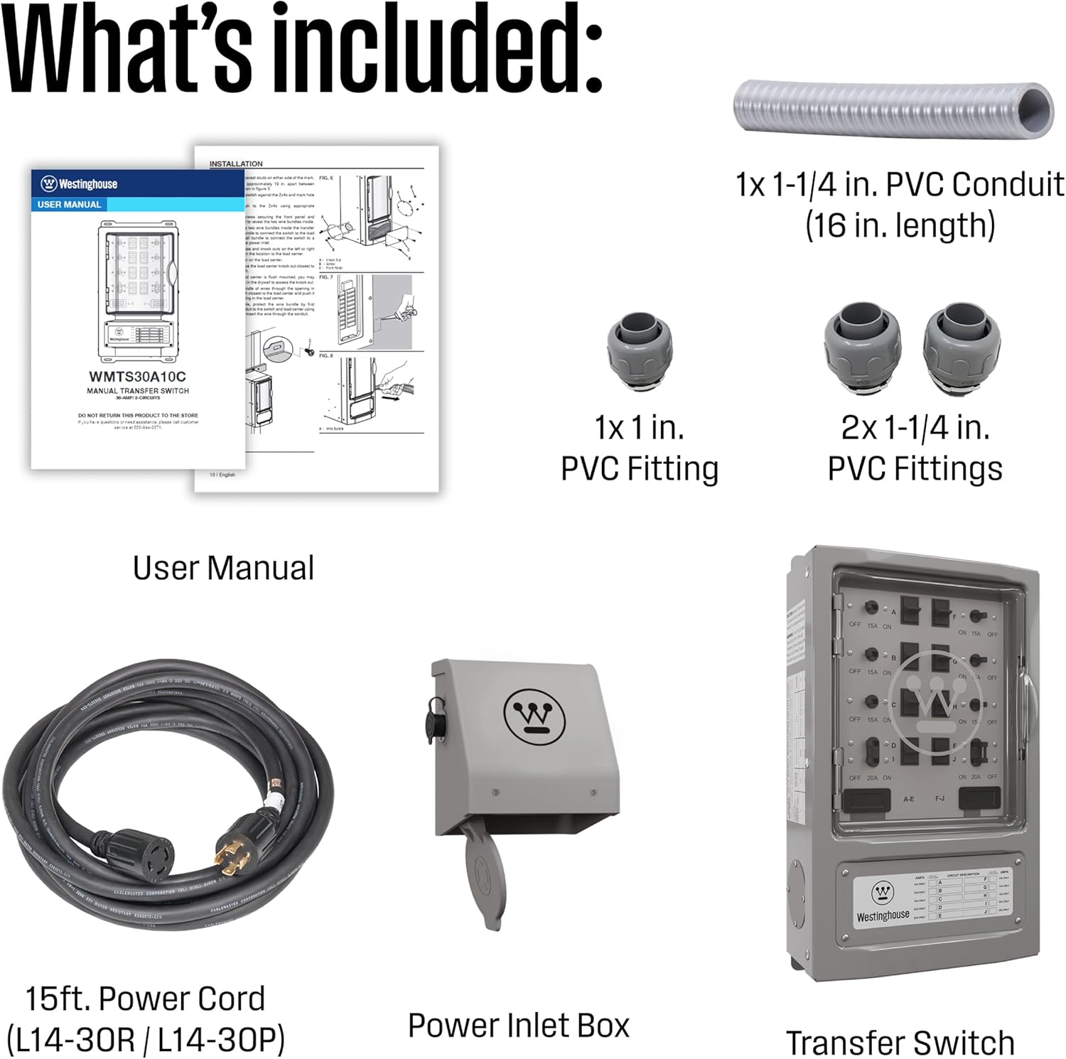 Westinghouse 30 Amp Transfer Switch Kit with 8 Circuits, Compatible with Generators up to 7500 Running Watts,Grey