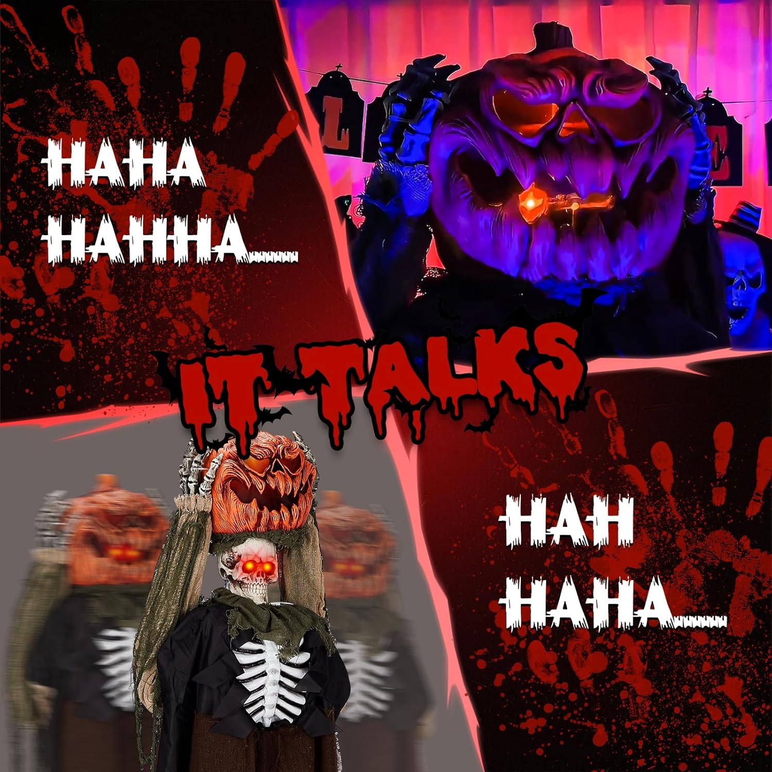 VINGLI 5.6ft Pumpkin Man Life Size Animatronic – Sound Activated, Light-Up Eyes (orange), Head Movement, Battery Operated Indoor Outdoor Yard Decor, Haunted House Scary Decoration, Motion Sensor Hallo