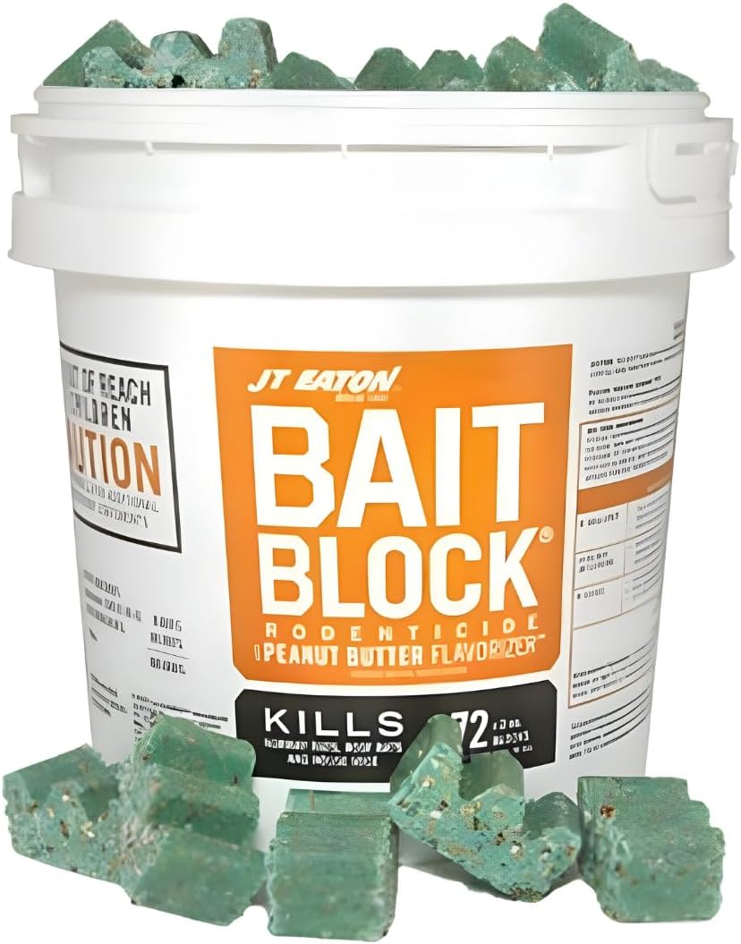 JT Eaton Bait Block Rodenticide Anticoagulant Bait, Pail of 144, 1oz. Blocks, Rat and Rodent Poison