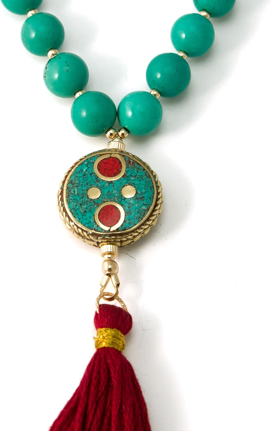 33 Turquoise (Imit) Tasbih Muslim Prayer Beads with Round Nepalese Bead and Gold Filled Beads