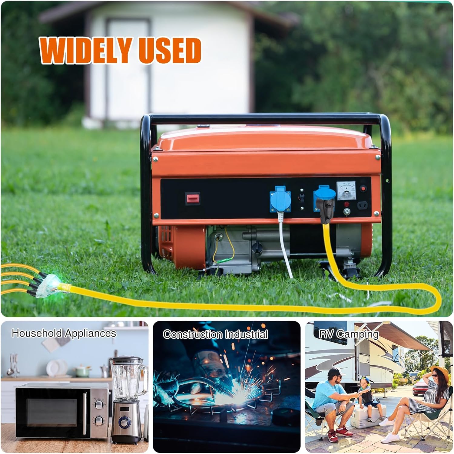 25 ft Flat Rv Generator Adapter Cord Compatible with Nema 14-50p to 4 x 5-20r/5-15r, 50a to 110v 15/20 a Household Outlet Adapter, 4 Prong 10 Gauge Rv Generator Extension Cord, Etl Listed