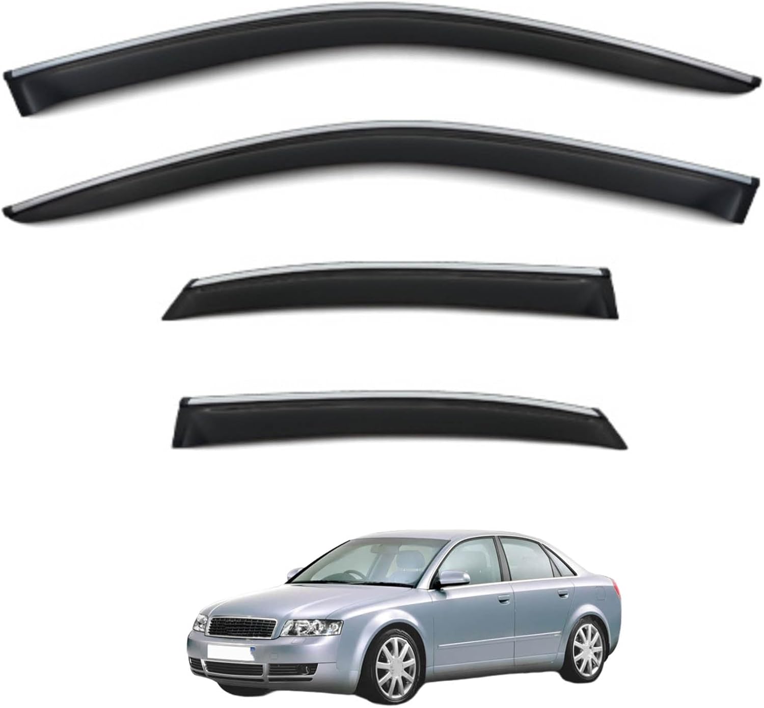 Window Deflectors for Audi A4 Sedan MK2-B6 2002-2004, Sun Rain Guard Window Visors Vent Shades with Bright Stripes Car Accessories