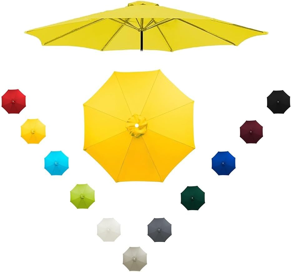 8 Arms Patio Umbrella Replacement Canopy Cover, Outdoor Parasol Top Cover Water Resistant Polyester Cloth, UV Protection Market Umbrella Top(Yellow,250cm/8.2ft-8ribs)