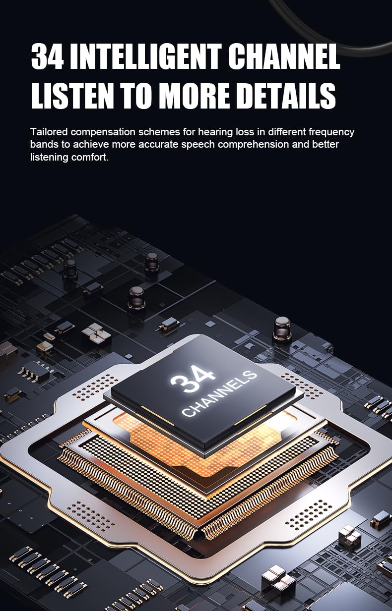 CZ-T01 Neckband Hearing Amplifier & Aids with free APP and Bluetooth 50dB Gain for Moderate-Severe Hearing Loss, 34-Channel Noise Cancelling, 30H Rechargeable,preventing loss, keeping devices safe