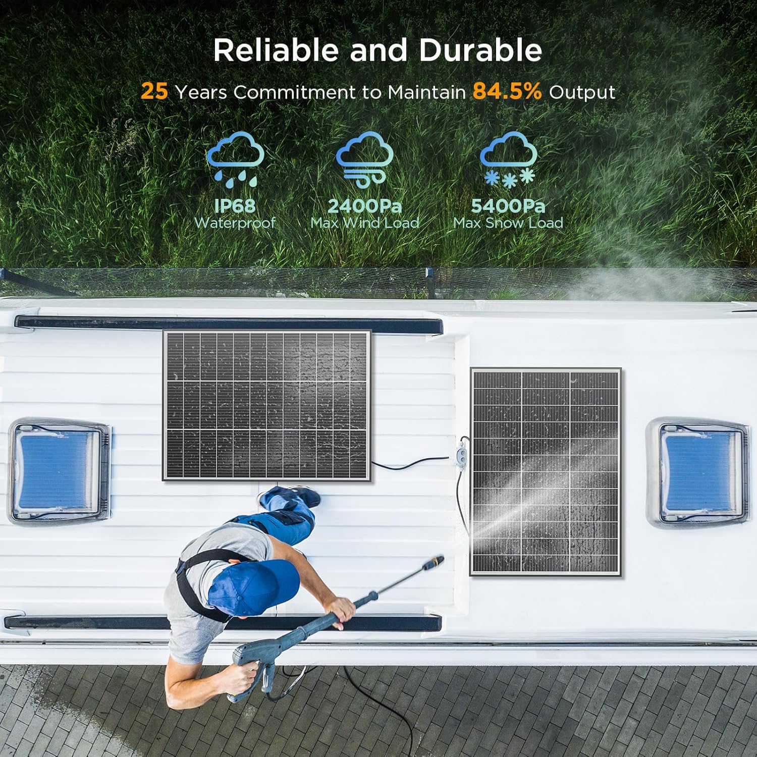 N-Type 16BB Mini 100 Watt Solar Panel, Compact 12V 100W Solar Panel, 25% High Efficiency Monocrystalline PV Module, for RV, Van, Pickup Truck,Camping, Rooftop,Home,Off-Grid Cabin (Single 100W)