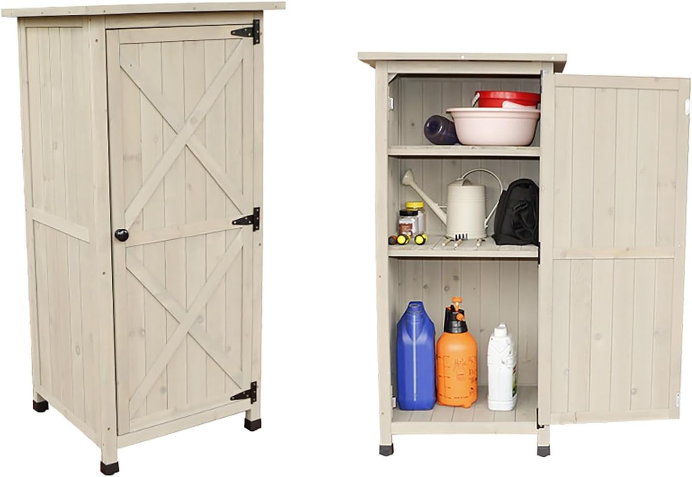 FORRTY Outdoor Storage Box Waterproof Outdoor Container Deck Box Solid Wood Material is Strong and Durable Three-layer Storage Space with Adjustable Splint(Green)