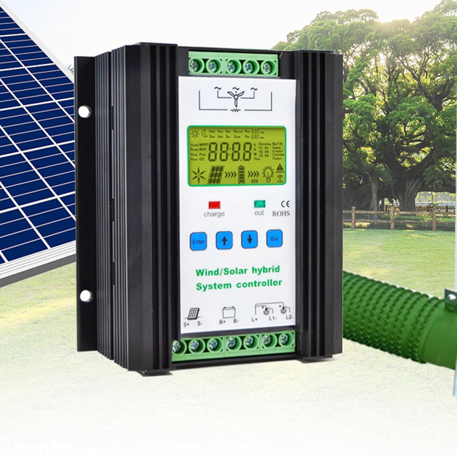 12000W Solar Hybrid MPPT Charge Boost Controller,24V/48V Wind Turbine Generator Solar Charger Equipped with LCD Display Screen for Wind Generator Solar Panel ,48V