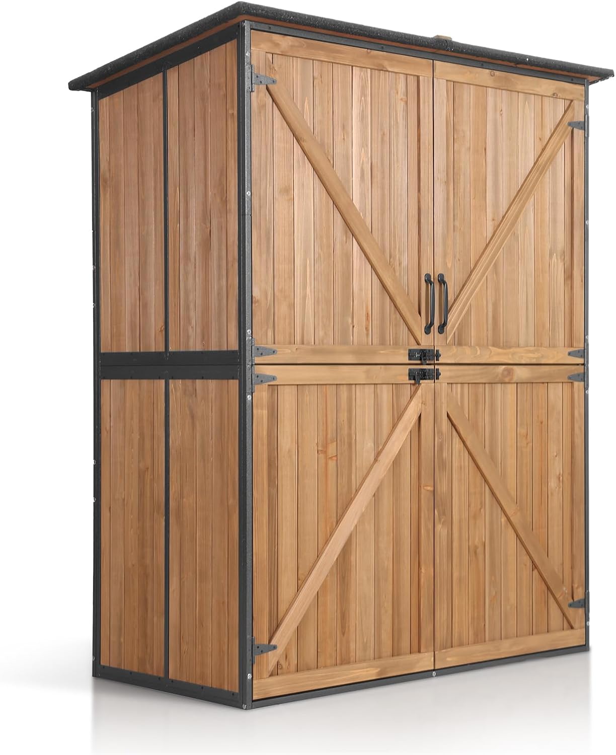 Aivituvin Shed Outdoor Storage Cabinet with Durable Metal Frame Waterproof Garden Tool Storage with Adjustable Shevels and Floor for Backyard Garden Patio Lawn, 55