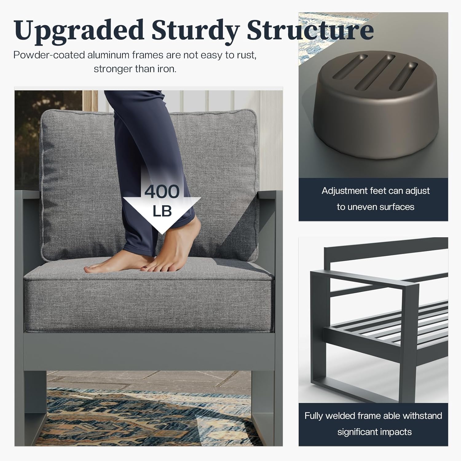 5 Piece Modern Aluminum Patio Furniture Set with Fire Pit Table, Outdoor Patio Sectional Conversation Metal Seating Sets with Olefin Cushion