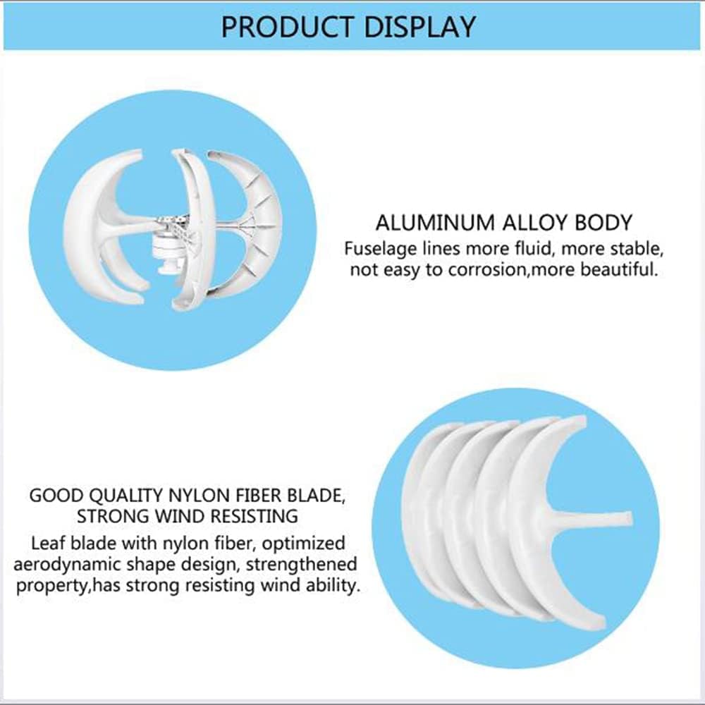 Wind Turbine Generator 6000W Wind Turbine 5 Blade Wind Controller Turbine Generator Kit for Boats Terraces Cabins Or Home(White 12V 24V 48V)