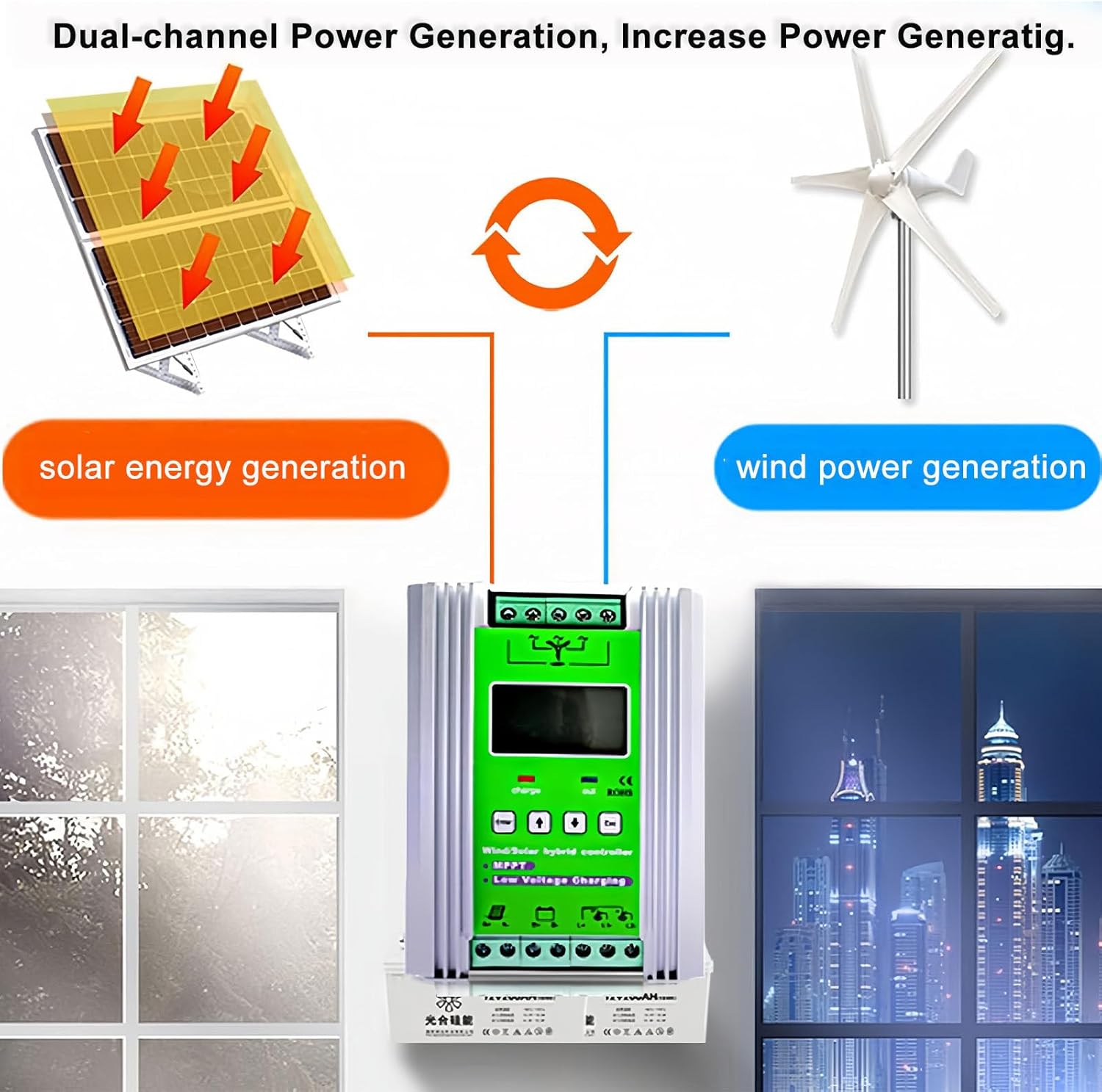 Hybrid Solar Wind Power Systems, Mppt Charge Controller, 12v/24v/48v Hybrid Solar Wind Power Charge Controller for Wind Turbines and Solar Panels,12V-400W