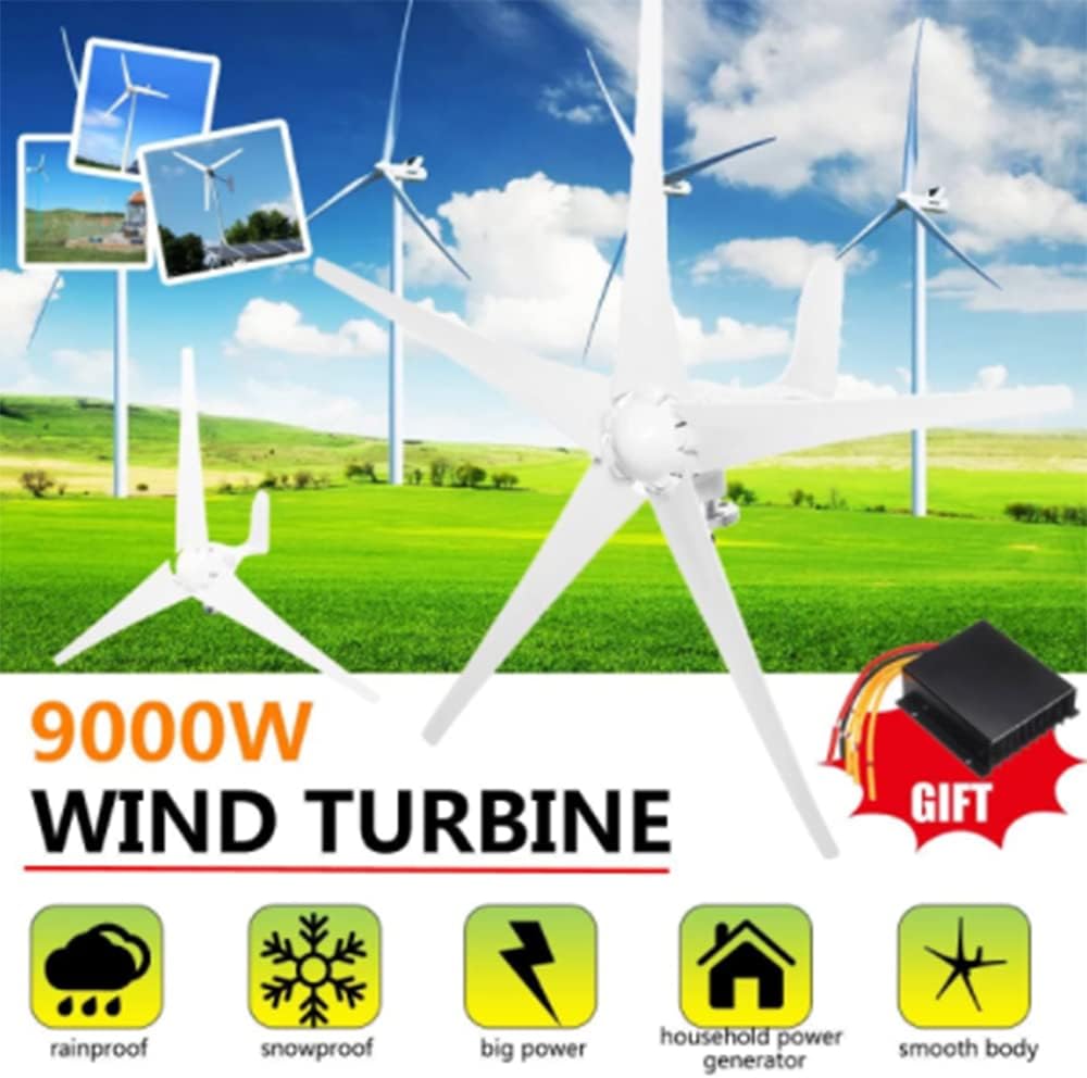 9000W Horizontal Wind Generator 12/24V 3/5Blade Wind Turbines Generator Windmill Energy Turbines Charge with Controller,24v,5 Blades