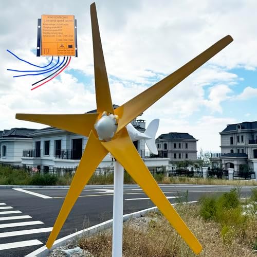 800W 1000W 1200W Wind Turbine Generator Kit - 12V 24V 48V with MPPT Controller & 5 Yellow Blades - Pure Copper Core for Boat, Outdoor, Garden, Street Power Solutions
