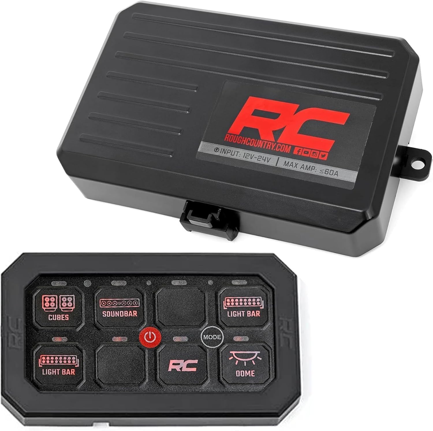 Rough Country 8-Gang Bluetooth RGB Backlit Switch Panel & Relay System - Universal Light & Off-Road Accessory Controller for Truck, Jeeps, UTV, 60A