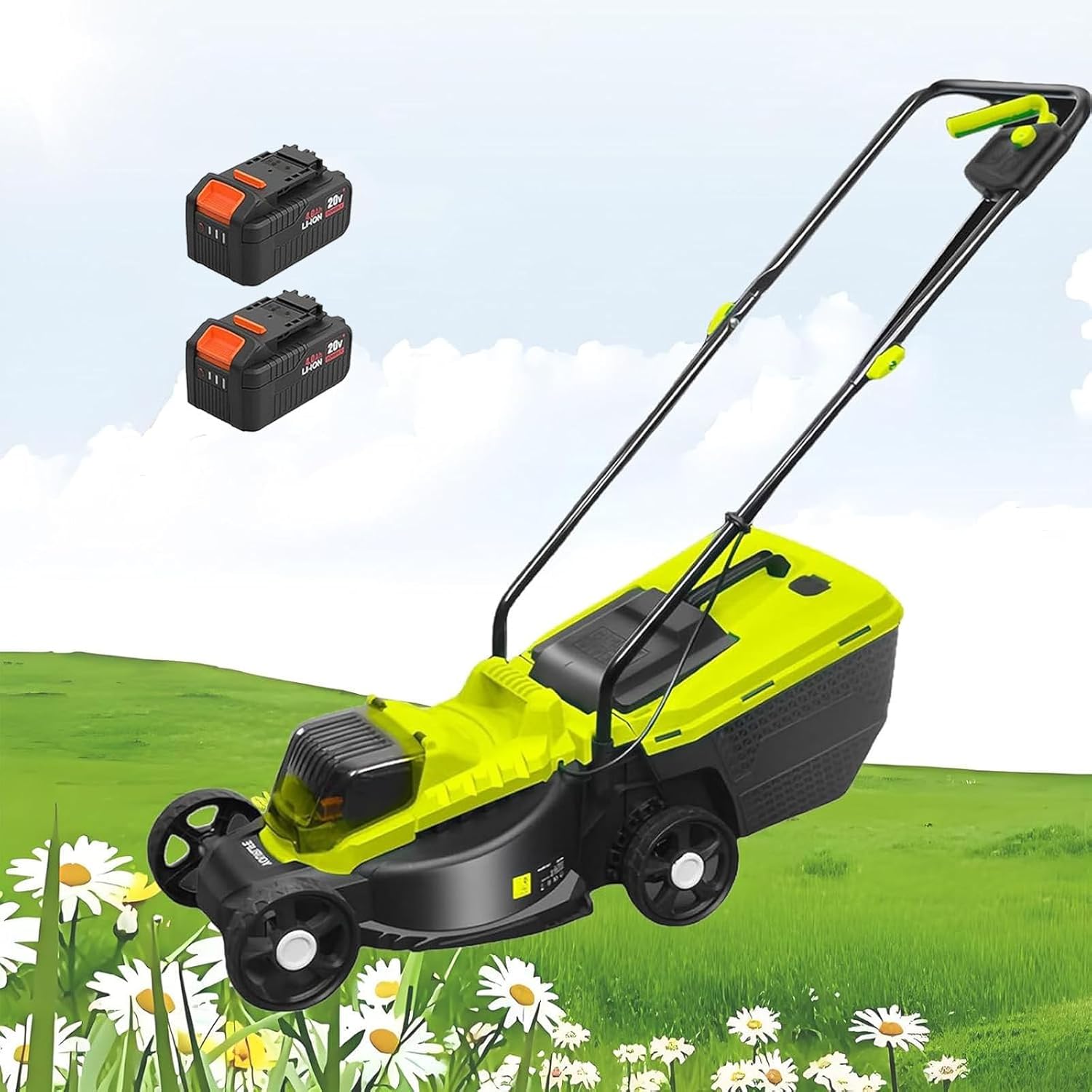 Cordless Electric Lawn Mower, Grass Cutter Machine with 40V 4.0Ah Brushless Motor, 30/50/70mm 3rd Gear Height Adjustment, 50Min Runtime, Battery Powered Push Lawn Mower for Backyard Garden,Battery*2