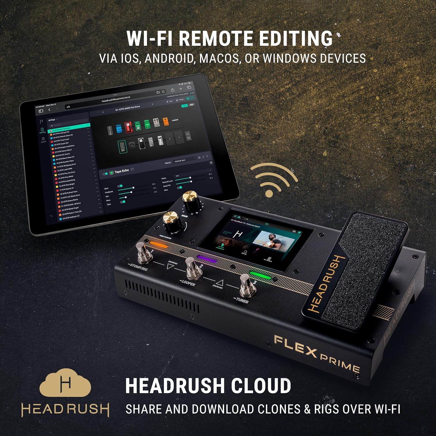 HeadRush Flex Prime - Guitar and Bass Multi Effects Pedal and Amp Modeling Processor with Touchscreen, Looper, Wi-Fi, Bluetooth, IR Loader, USB, Lessons