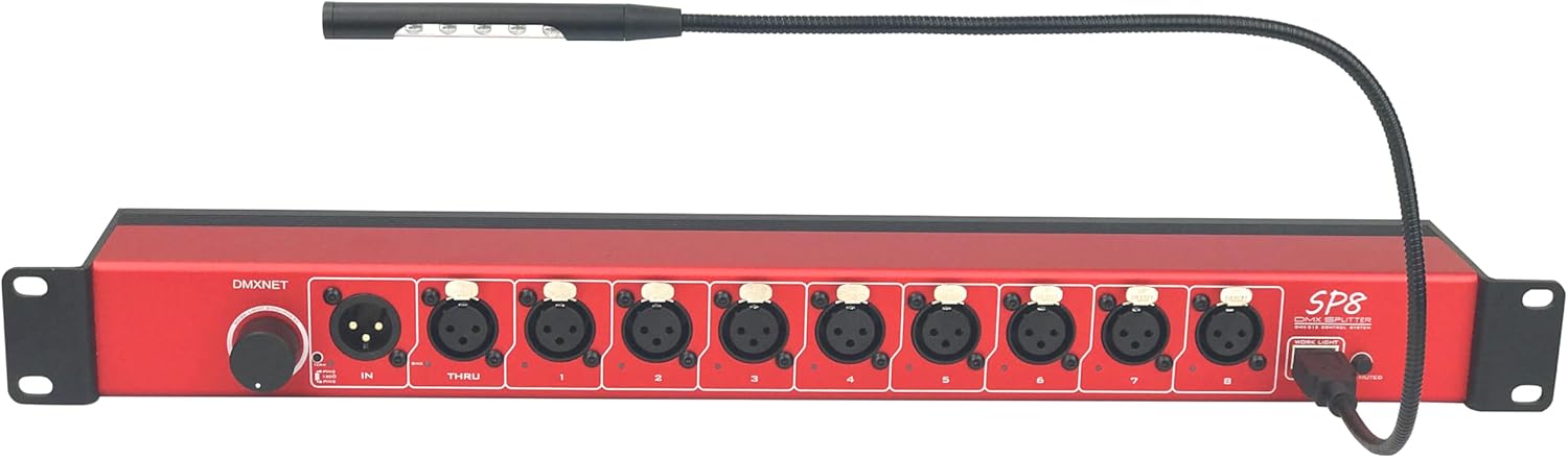 8-port Opto-Isolated DMX Splitter/Amplifier/Isolator, LED Indicator, USB Adjustable Work Light, DMX VIEW Function, Bulit-in Termination, XLR-3PIN,19 Inch Rack Mountable(RDM not Supported)