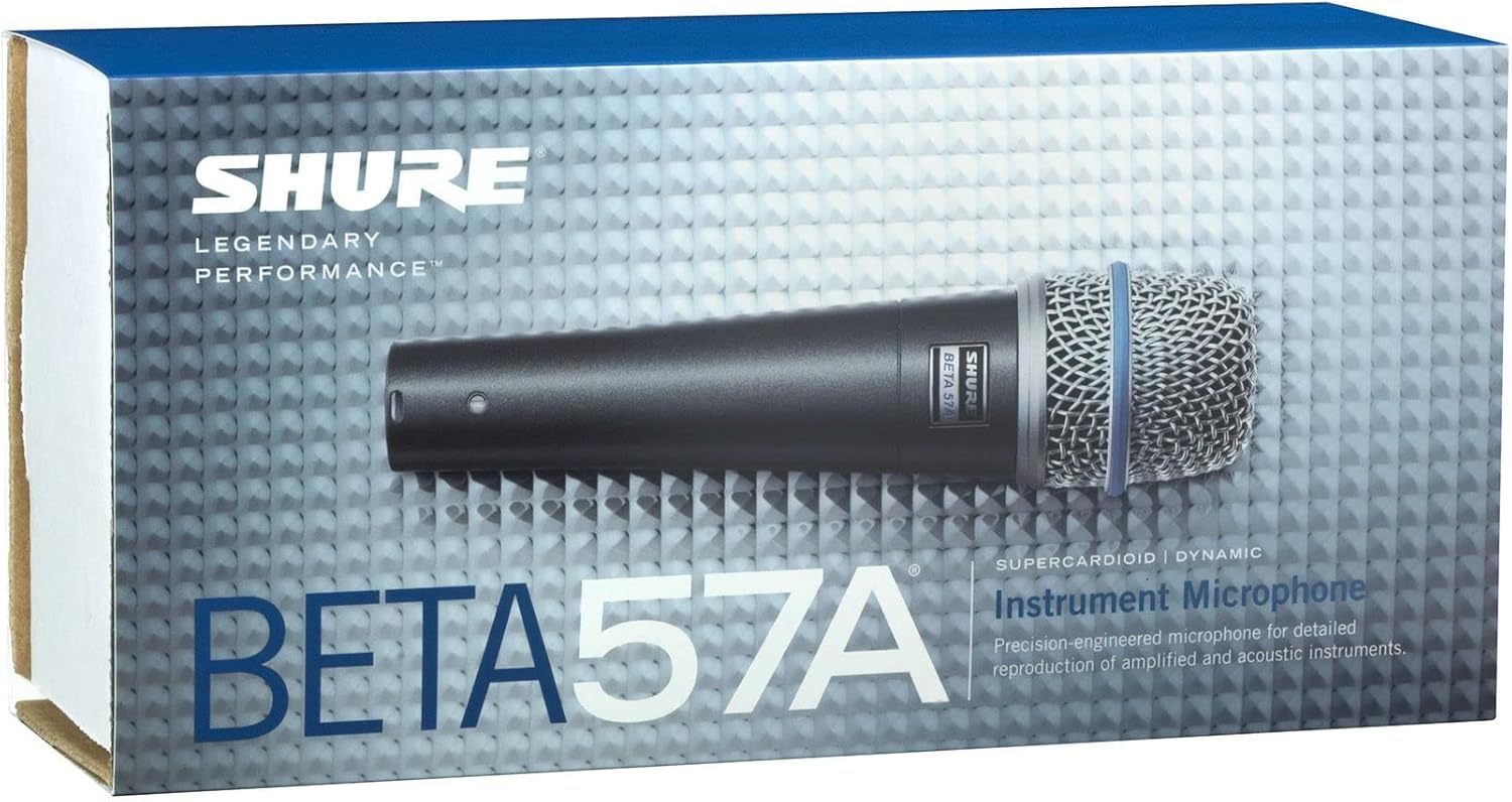 Shure BETA 57A Instrument Microphone - Supercardioid Dynamic Mic for Vocal and Instrumental Applications with High Output Neodymium Element, Durable Steel Mesh Grille and Shock Mount