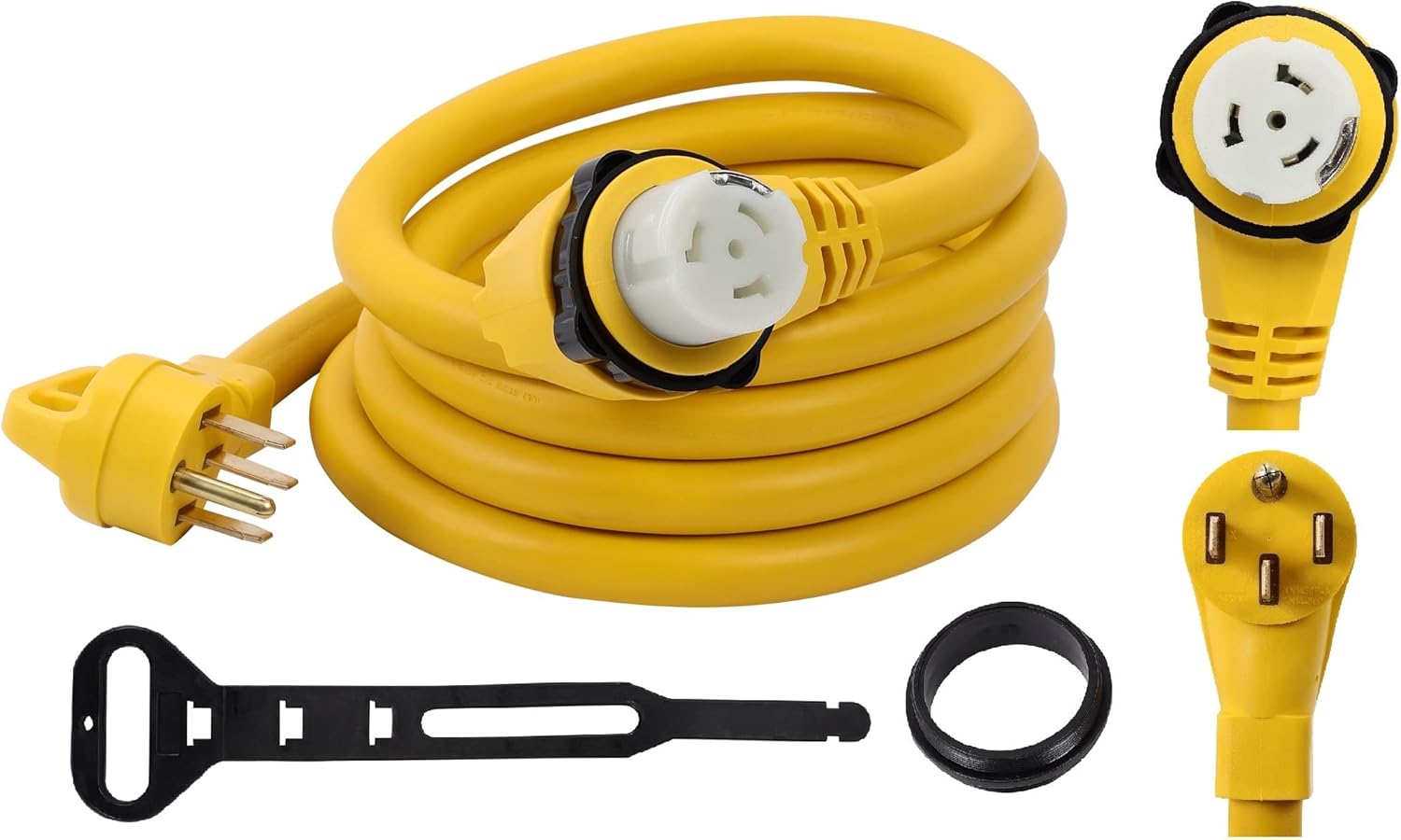 ONETAK 14-50P to SS2-50R 9FT Right Angle 90 Degree 120V/240 50 Amp 4 Prong Male to Twist Lock Receptacle Generator RV Marine Shore Boat Power Cord Adapter