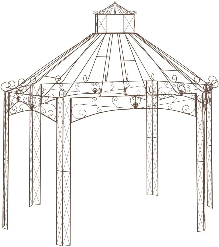 Garden Pavilion, Antique Brown Wrought Iron Large Gazebo, 157.5 x 148.8 in, Outdoor Metal Canopy for Patio, Backyard Outdoor Structures