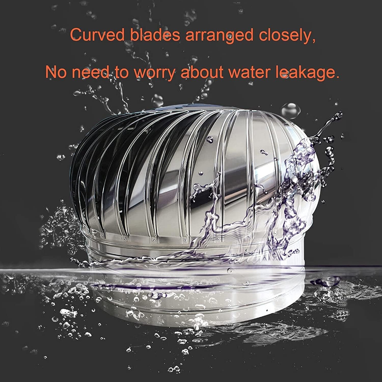 Roof Wind Turbine Cap Vent Round, Internally Braced Wind Turbine, 8 Inch 10 Inch 12 Inch Air Vent Outlet, 304 Stainless Steel, Easy to Install, Galvanized Bracket, Unpowered Rotation(400mm)