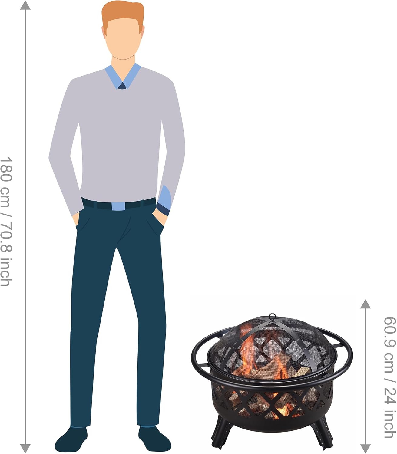 Teamson Home Round Steel Outdoor Fire Pit Outside Wood Burning Firepit Bonfire with Firebowl, Poker, Mesh Screen for Patio Garden Backyard BBQ, 30 Inch, Black