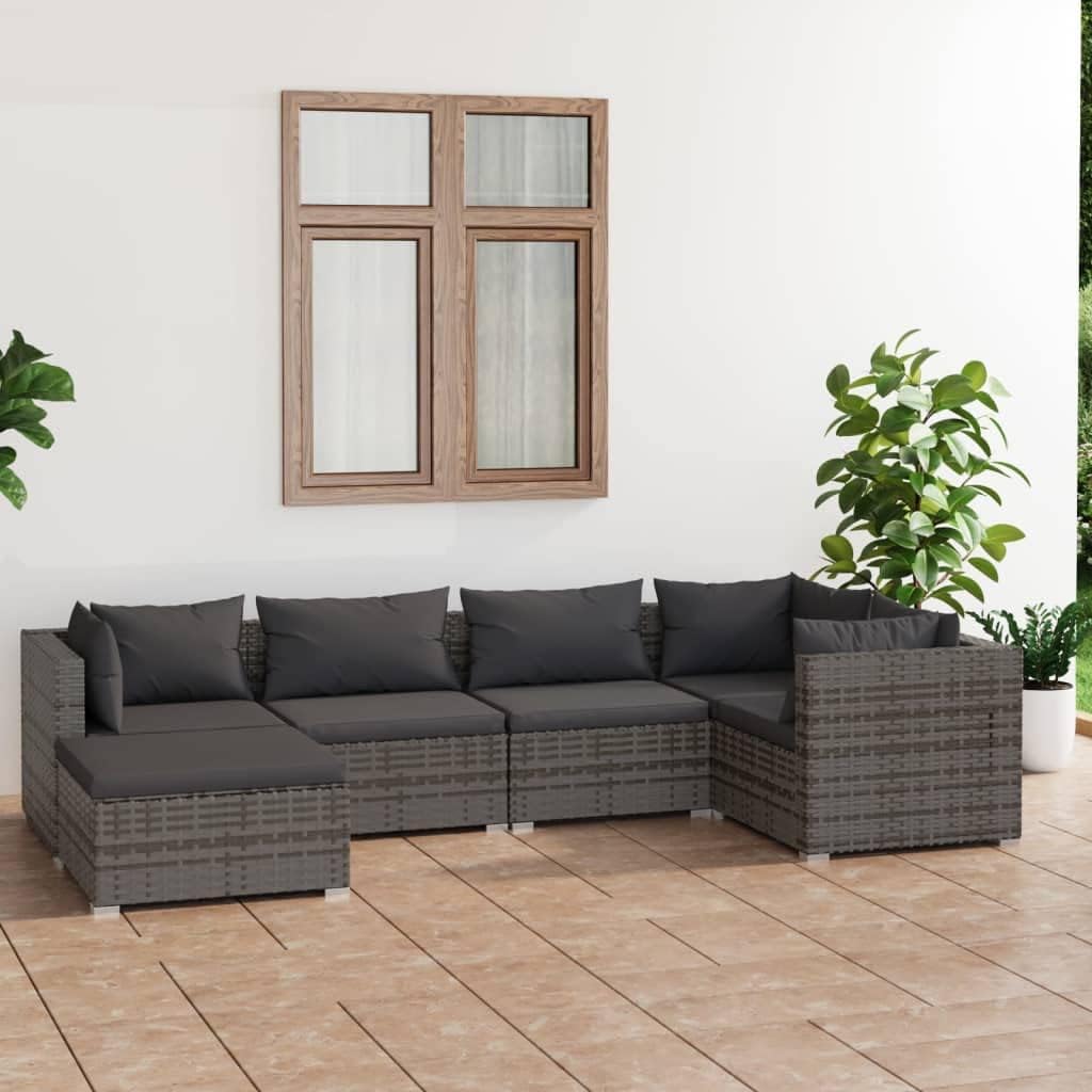 Furniture Sets 6 Piece Patio Lounge Set with Cushions Poly Rattan Gray,Premium Modular Outdoor Patio Lounge Set with Cushions in Gray Garden Conversation Sets