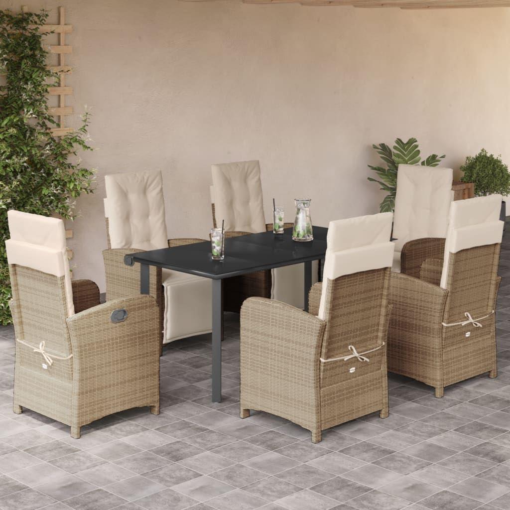 7 Piece Patio Dining Set with Cushions Beige Poly Rattan,Luxurious Adjustable Lounge Dining Set for Patio, Garden, and Balcony Furniture Sets for Patio, Lawn & Garden