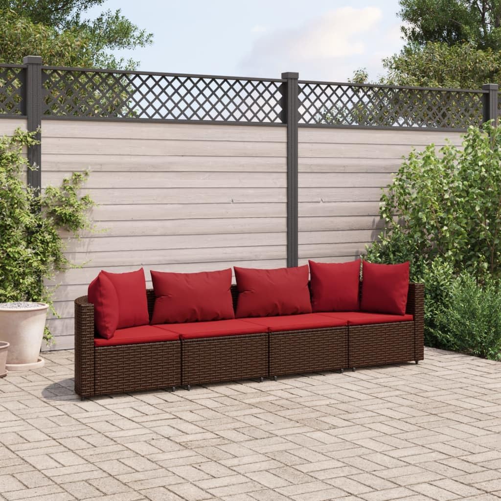4 Piece Patio Sofa Set with Cushions Brown Poly Rattan,Modular Outdoor Patio Furniture Set Durable PE Rattan with Cushions Furniture Sets for Patio, Lawn & Garden