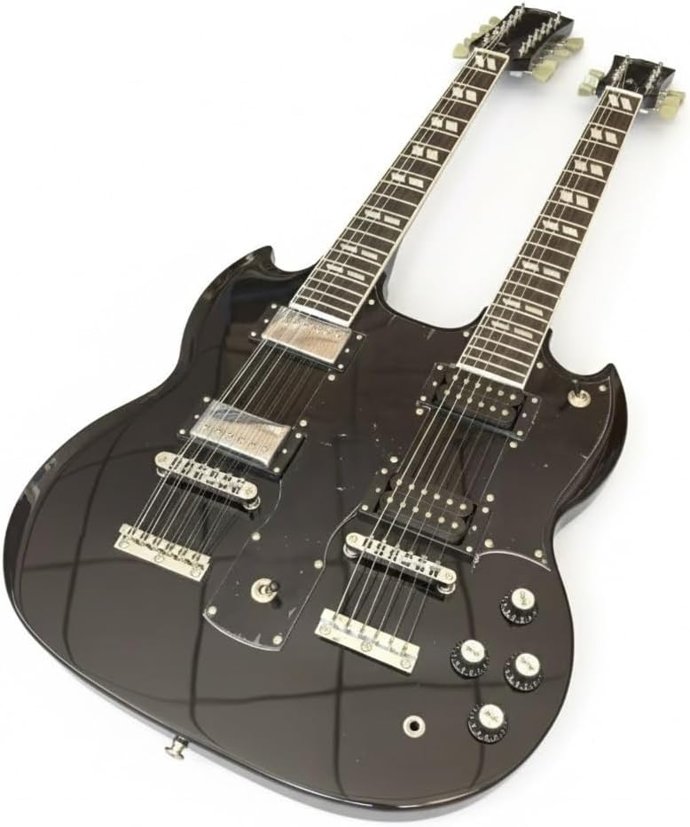Double Neck Electric Guitar 12 String & 6 - Solid Mahogany Body & Rosewood Fretboard Dual Humbucker Pickups(Black)