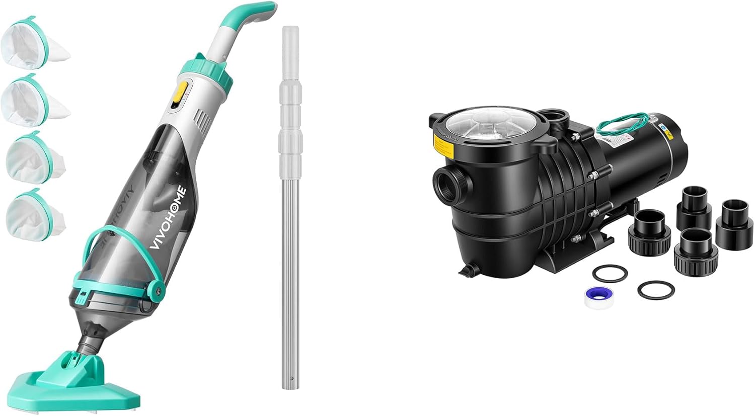 VIVOHOME Cordless Pool Vacuum with VIVOHOME Powerful Self-Priming Pool Pump