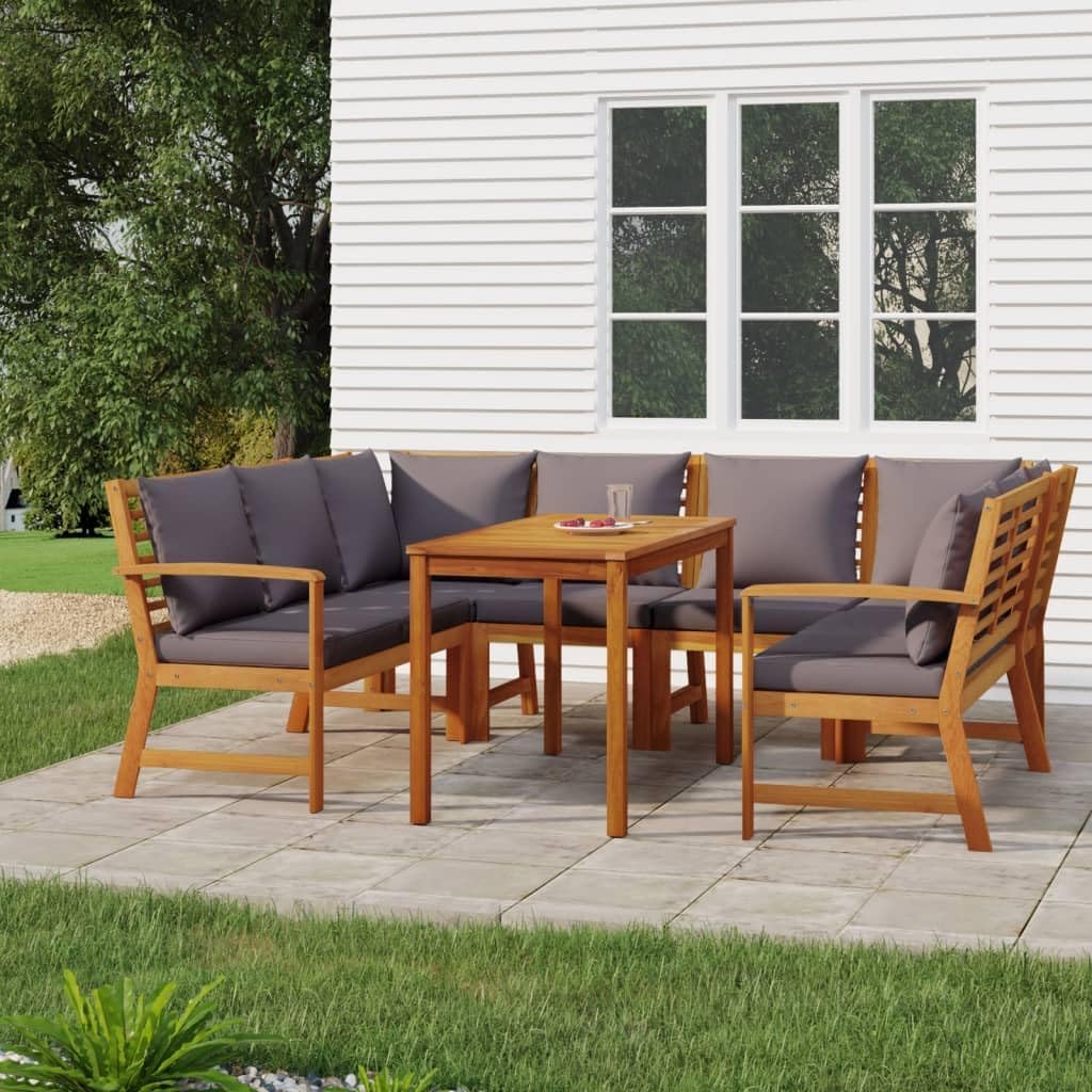 7 Piece Patio Dining Set with Cushions Solid Wood Acacia,Acacia Wood Outdoor Dining Set: Rustic Charm for Your Patio or Garden Patio Furniture Sets, Outdoor Furniture Sets