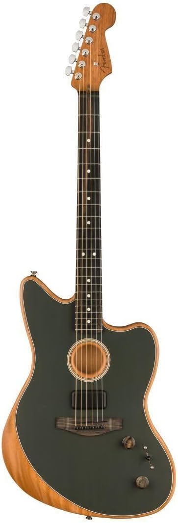 Fender American Acoustasonic Jazzmaster Acoustic Electric Guitar, with 2-Year Warranty, Tungsten, Ebony Fingerboard, with Gig Bag