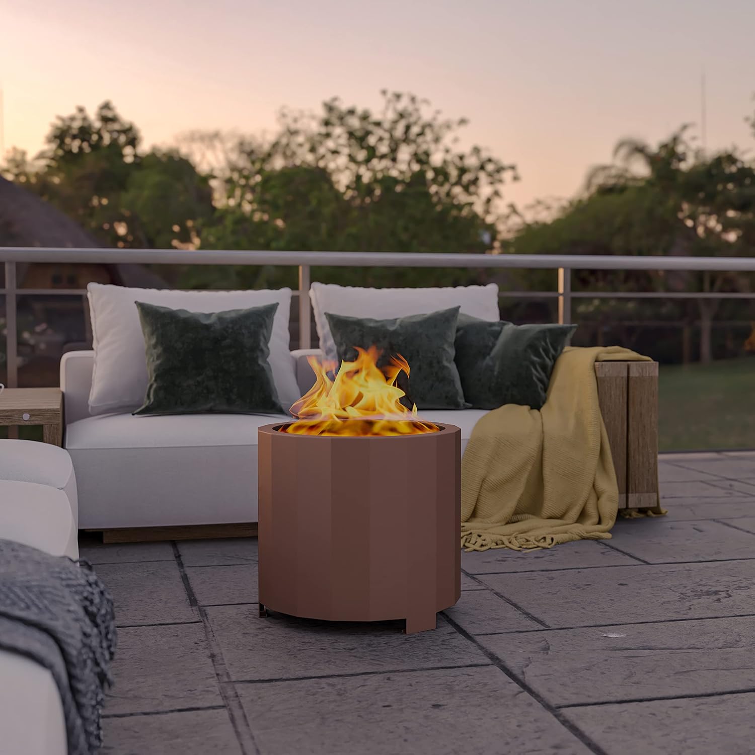 BizChair Commercial Grade Wood Burning Smokeless Outdoor Firepit - Bronze Finish - 19.5 inches - Portable - Waterproof Cover